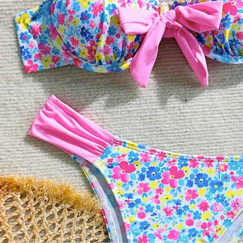 Coquette Girl Bikini Set with Pink Bow & Ruffles